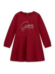 Guess Sukienka codzienna K6BK02 K5928 Czerwony ciemny Regular Fit. Czerwone sukienki dla dziewczynek Guess, z aplikacjami, z wiskozy, bez ramiączek. Za 284.99 zł.