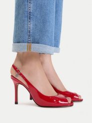 Nine West Sandały EO-TS6376-01 Czerwony ciemny. Czerwone sandały damskie Nine West, bez wzorów, ze skóry, bez obcasa, na szpilce, bez zapięcia. Za 279.99 zł.