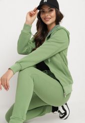 Zielony Komplet Dresowy z Bawełną Bluza z Kapturem i Spodnie Jogger Sinaria. Zielone bluzy damskie Born2be, l, bez wzorów, z bawełny, z kapturem. Za 149.99 zł.