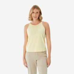 Koszulka turystyczna na ramiączka damska Quechua NH500. Żółte koszulki sportowe damskie QUECHUA, m, bez wzorów, z bawełny, bez kołnierzyka, bez ramiączek, trekkingowe. Za 44.99 zł.