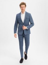 Andrew James Męski garnitur - Steven/Mitch Mężczyźni Modern Fit niebieski, 48. Niebieskie garnitury męskie Andrew James, bez wzorów, z syntetyku, eleganckie. Za 799.95 zł.