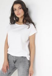 Biały T-shirt Bawełniany z Krótkim Rękawem Erestusia. Białe bluzki damskie Born2be, l, bez wzorów, z bawełny, eleganckie, bez kołnierzyka. Za 39.99 zł.