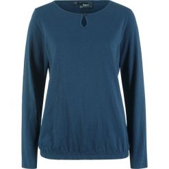 Shirt z długim rękawem i elementem ozdobnym w dekolcie bonprix ciemnoniebieski. Bluzki damskie bonprix. Za 37.99 zł.