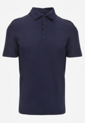 Granatowa Gładka Koszulka Polo o Klasycznym Kroju Sinopea. Niebieskie koszulki polo męskie Born2be, l, bez wzorów, z jeansu, biznesowe, bez ramiączek. Za 79.99 zł.