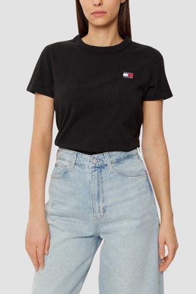 TOMMY JEANS Czarny damski t-shirt z małym logo, Rozmiar XS. Czarne t-shirty damskie Tommy Jeans, s, bez wzorów, z jeansu, bez kołnierzyka. W wyprzedaży za 75.99 zł.