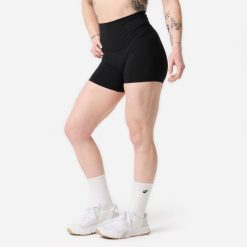 Spodenki do crossfitu damskie Domyos. Czarne szorty sportowe damskie DOMYOS, l, bez wzorów, z lycry, sportowe, z podwyższonym stanem, na fitness i siłownię. Za 89.99 zł.