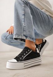 Czarne Trampki o Klasycznym Fasonie na Platformie Opheme. Czarne trampki i tenisówki damskie Renee, bez wzorów, klasyczne, bez zapięcia. Za 79.99 zł.