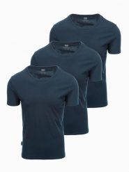 Zestaw męskich koszulek bawełnianych BASIC z okrągłym dekoltem – 3x granatowy V10 OM-TSBS-0232 - XXL. Niebieskie t-shirty męskie Ombre Clothing, l, bez wzorów, z bawełny, klasyczne, bez kołnierzyka. Za 89.99 zł.