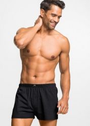 Luźniejsze bokserki z bawełnianego dżerseju (3 pary). Niebieskie bokserki męskie bonprix, m, bez wzorów, z bawełny. Za 67.99 zł.