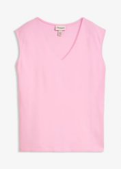 T-shirt z dekoltem w serek z czystej bawełny organicznej. Czarne bluzki damskie bonprix, uniwersalny, bez wzorów, z bawełny, bez kołnierzyka, bez ramiączek. Za 44.99 zł.