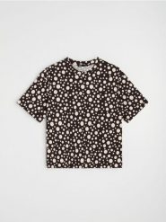 Bawełniana koszulka w grochy - brązowy. Brązowe t-shirty damskie Sinsay, l, bez wzorów, z bawełny, bez kołnierzyka. Za 25.99 zł.
