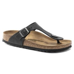 Unisex japonki Birkenstock Gizeh Oiled Leather czarne regular 0845251. Czarne klapki damskie Birkenstock, bez wzorów, z materiału, eleganckie, bez obcasa. Za 369.00 zł.