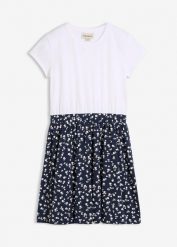 Sukienka z dżerseju z elastycznej mieszanki bawełny organicznej. Białe sukienki dla dziewczynek bonprix, bez wzorów, z bawełny, bez ramiączek, krótkie. Za 64.99 zł.