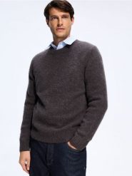 Sweter z dodatkiem wełny z alpaki - ciemnoszary. Szare swetry przez głowę męskie Reserved, l, bez wzorów, z dzianiny, bez kołnierzyka. Za 279.99 zł.