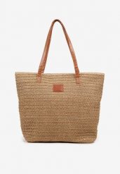 Ciemnobeżowa Pleciona Torebka Plażowa Shopper Odelinea. Brązowe torebki shopper damskie Born2be, bez wzorów, eleganckie, bez dodatków. Za 44.99 zł.
