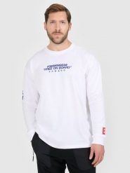 4F Longsleeve loose z nadrukiem męski - biały S. Białe bluzki z długim rękawem męskie 4f, m, bez wzorów, z materiału, klasyczne, bez kołnierzyka. Za 99.99 zł.