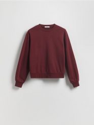 Gładka bluza z bawełną - bordowy. Czerwone bluzy damskie Reserved, l, bez wzorów, z bawełny, bez kaptura. W wyprzedaży za 39.99 zł.