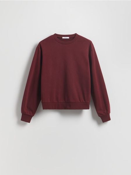 Gładka bluza z bawełną - bordowy. Czerwone bluzy damskie Reserved, l, bez wzorów, z bawełny, bez kaptura. W wyprzedaży za 39.99 zł.