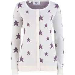Sweter rozpinany w gwiazdy bonprix biel wełny - matowy lila. Kardigany damskie marki bonprix. Za 37.99 zł.