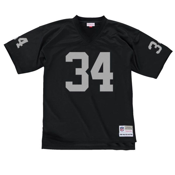 Maillot vinta g e Los Angeles Raiders. Czarne koszulki sportowe męskie Mitchell & Ness, bez wzorów, bez kołnierzyka, bez ramiączek, do piłki nożnej. W wyprzedaży za 460.00 zł.