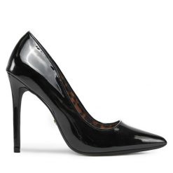 Szpilki DeeZee. Czarne półbuty damskie DeeZee, bez wzorów, bez obcasa, bez zapięcia. Za 139.99 zł.