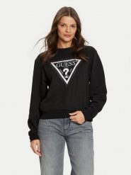 Guess Bluza W5RQ09 K8802 Czarny Regular Fit. Czarne bluzy damskie Guess, xs, z aplikacjami, z syntetyku, bez kaptura. Za 209.99 zł.