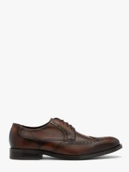 Ciemnobrązowe eleganckie brogsy męskie. Brązowe eleganckie półbuty Ryłko, ze skóry, eleganckie, bez zapięcia. Za 449.99 zł.
