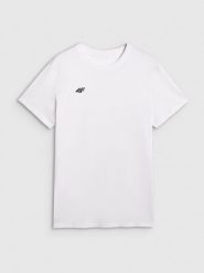 4F T-shirt regular gładki męski - biały XXL. Białe koszulki sportowe męskie 4f, m, bez wzorów, z bawełny, klasyczne, bez kołnierzyka. Za 49.99 zł.