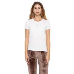 Leone 1947 Never Without Damen Kurzarm-T-Shirt with Strass-Logo. Białe koszulki sportowe damskie LEONE 1947 APPAREL, bez wzorów, z bawełny, sportowe, bez kołnierzyka. W wyprzedaży za 84.20 zł.