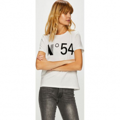 Only - Top. Szare topy damskie Only, z aplikacjami, z bawełny, z okrągłym kołnierzem, z krótkim rękawem. W wyprzedaży za 39.90 zł.