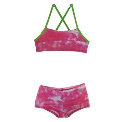 Strój kąpielowy dziewczęcy dwuczęściowy na basen Arena Paparazzi. Czerwone stroje kąpielowe dla dziewczynek Arena, bez wzorów. Za 49.99 zł.