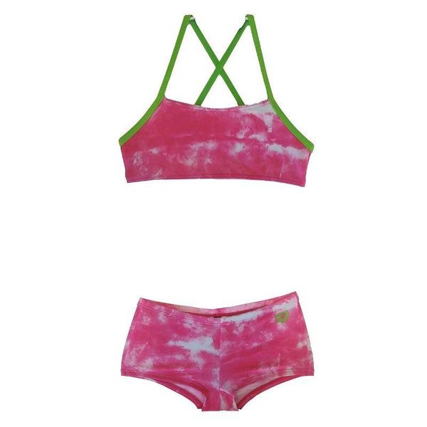 Strój kąpielowy dziewczęcy dwuczęściowy na basen Arena Paparazzi. Czerwone stroje kąpielowe dla dziewczynek Arena, bez wzorów. Za 49.99 zł.