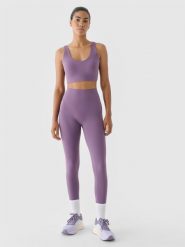4F Legginsy treningowe z wysokim stanem damskie - fioletowe XS. Fioletowe legginsy damskie 4f, s, bez wzorów, z dzianiny, z podwyższonym stanem, na fitness i siłownię. W wyprzedaży za 79.99 zł.