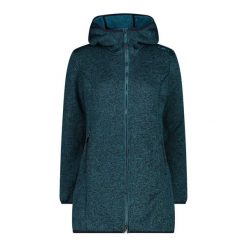 Płaszcz damski turystyczne CMP 34H2556. Niebieskie płaszcze damskie CMP, bez wzorów, z dzianiny, sportowe, długie, z kapturem. Za 384.00 zł.