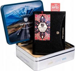 Peterson Czarny, pionowy portfel męski ze skóry naturalnej Peterson NoSize. Czarne portfele męskie Peterson, bez wzorów, ze skóry. Za 185.42 zł.