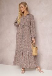 Brązowa Sukienka Phinene. Brązowe sukienki damskie Renee, l, z aplikacjami, z zamszu, boho, bez kołnierzyka, bez ramiączek, maxi, koszulowe. Za 119.99 zł.