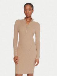 Guess Sukienka codzienna W5BK45 Z0572 Beżowy Slim Fit. Brązowe sukienki damskie Guess, na co dzień, xxl, z aplikacjami, z dzianiny, bez kołnierzyka, bez ramiączek, proste. Za 399.99 zł.