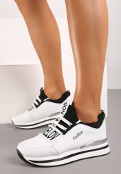Biało-Czarne Wsuwane Sznurowane Sneakersy na Platformie Aplemia. Białe obuwie sportowe damskie Renee, bez wzorów, z dresówki. Za 89.99 zł.
