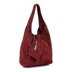 Shopperka bordowa skórzana N88. Czerwone torebki do ręki damskie bez wzorów, z materiału, zamszowe, bez dodatków. Za 164.99 zł.