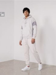 Bluza hoodie comfort fit z kontrastowymi panelami - kremowy. Białe bluzy męskie Sinsay, l, bez wzorów, bez kaptura. Za 69.99 zł.