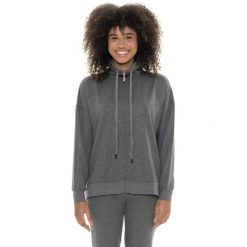Bluza z zamek błyskawiczny na co dzień na siłownię. Szare bluzy damskie LEONE 1947 APPAREL, bez wzorów, z bawełny, na fitness i siłownię. W wyprzedaży za 246.29 zł.