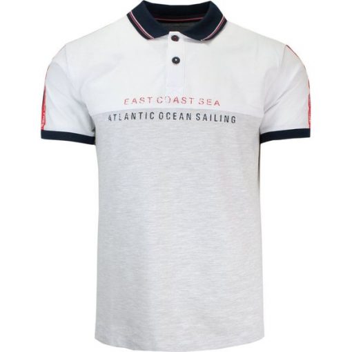 Koszulka POLO Biało-Szara z Nadrukiem, Casualowa, Męska, Krótki Rękaw. Niebieskie koszulki polo męskie MCL, l, bez wzorów, z bawełny, casualowe, bez ramiączek. Za 145.00 zł.