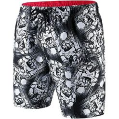 Szorty kąpielowe dziecięce Speedo Print Leisure 17". Czarne szorty dla chłopców Speedo, na lato, bez wzorów, z materiału, sportowe. Za 73.99 zł.