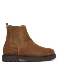 Birkenstock Sztyblety Highwood Slip On 1033181 Brązowy. Brązowe botki damskie Birkenstock, ze skóry, bez obcasa, na płaskiej podeszwie, bez zapięcia. Za 854.99 zł.