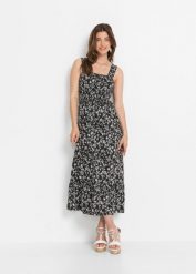 Sukienka midi. Białe sukienki damskie bonprix, bez wzorów, bez kołnierzyka, bez ramiączek, midi. Za 122.99 zł.