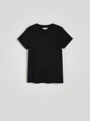T-shirt regular z bawełny - czarny. Czarne t-shirty damskie Reserved, l, bez wzorów, z bawełny, bez kołnierzyka. Za 79.99 zł.