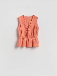 Bluzka z modalem - pomarańczowy. Brązowe bluzki damskie Reserved, l, bez wzorów, z tkaniny, bez kołnierzyka, bez ramiączek. Za 89.99 zł.