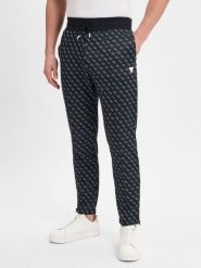 GUESS Męskie spodnie do biegania Mężczyźni Bawełna czarny wzorzysty, L. Czarne spodnie sportowe męskie Guess, l, z aplikacjami, z bawełny, do biegania. Za 329.95 zł.