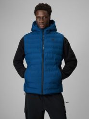 4F Bezrękawnik z wypełnieniem syntetycznym męski - granatowy XXL. Niebieskie kurtki męskie 4f, m, bez wzorów, z puchu, bez kaptura. Za 299.99 zł.