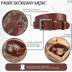 Pasek męski skórzany premium z klasyczną klamrą elegancki koniakowy 100 cm Paolo Peruzzi PG-10-CG-100. Paski damskie bez wzorów, z materiału, casualowe. Za 69.00 zł.